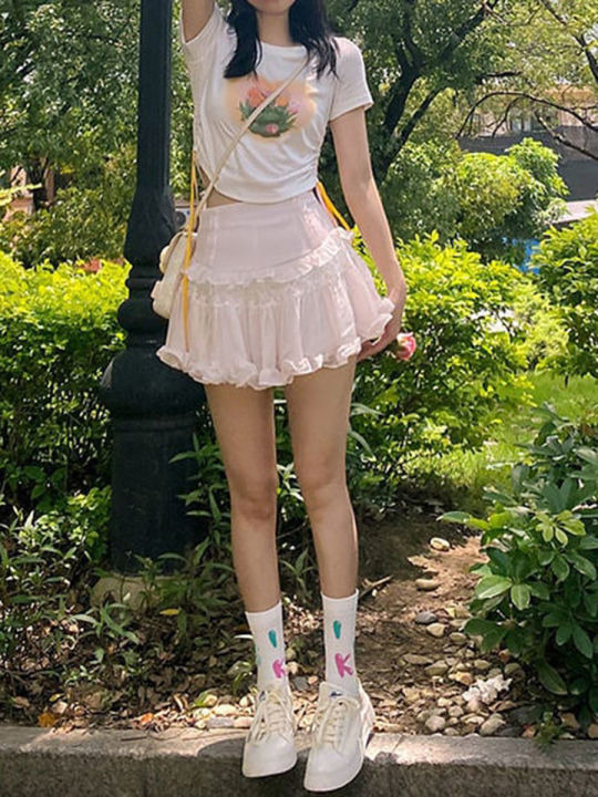 Cô gái mềm mại fairycore Y2K Ruffle pastel váy Lolita Ngọt Ngào Màu hồng phụ nữ váy Dải buộc trang trí gấp nếp Băng dưới 2000S quần áo dễ thương