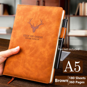 【SG Stock】A5 Vintage Deer Embossed PU Leather Notebook Thick Eye‑Friendly Paper Business Journal With Ribbon Bookmark