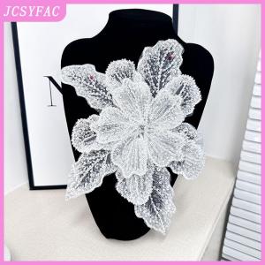 JCSYFAC  Sequin Beaded Flower Collar Applique White Lace Embroidered Patch Corsage DIY Decorative Wedding Dress Clothing Accessories