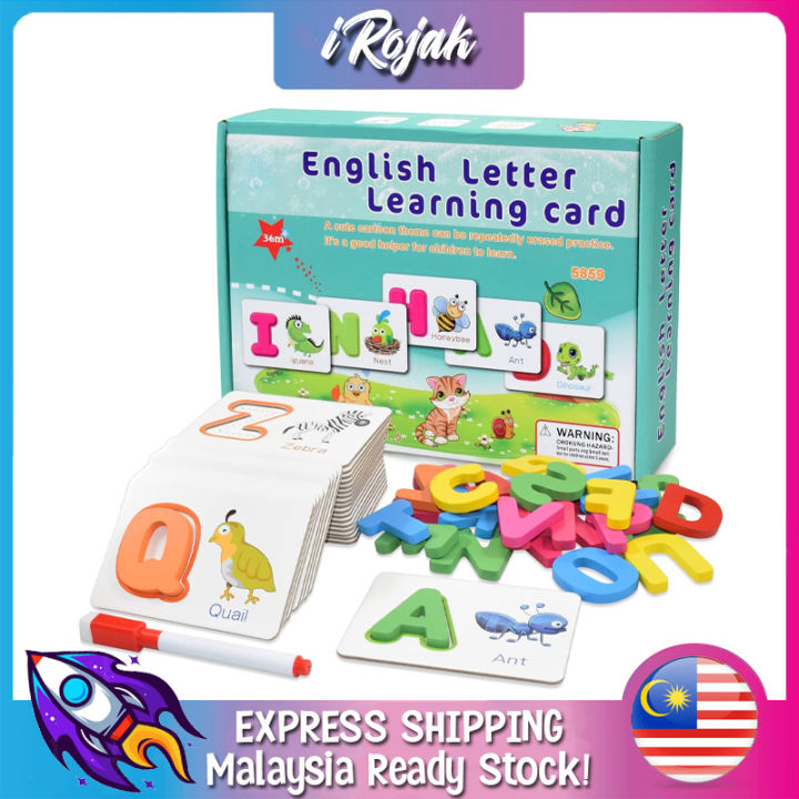 [iRojak] 3 in 1 Wooden Flash Card Montessori English Alphabets Letter ...