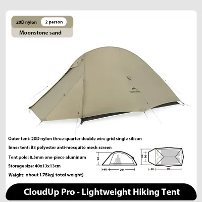 Naturehike เต็นท์แคมป์ปิ้ง ซีรีส์ Cloud up Pro รุ่นอัปเกรด สำหรับ 1-2 คน ผ้าไนลอน 20D กันน้ำ กันลม น้ำหนักเบาพิเศษ เหมาสำหรับเดินป่า แถมแผ่นรองพื้นเต็นท์