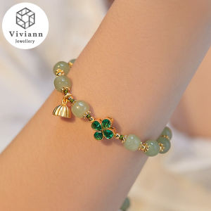 Viviann Original Clover Bracelet Jade Crystal Bracelet Chalcedony Lotus Pendant Jade Beaded Bracelets for Women Female Fine Jewelry Accessories Bangles Summer Gift Wholesale