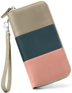 กระเป๋าสตางค์ผู้หญิง  RFID  ป้องกัน   หนังแท้   บัตรเครดิตหลายใบ   ความจุสูง   กระเป๋าซิป   กระเป๋าเดินทาง   สายรัดข้อมือ