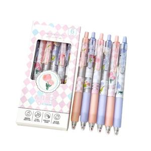 6 Pcs Floral Gel Pen 0.5mm Writing Pen Retractable Black Ink Pen Neutral Pen Quick-Drying Pressing Pen for School