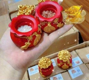 Hũ Đựng Muối Gạo Thần Tài May Mắn Trang Trí Bàn Làm Việc Ban Thờ