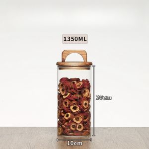 Kiểu Bắc Âu thủy tinh 1350ml lưu trữ Jar Gỗ keo có nắp đậy hàng tạp hóa hộp thực phẩm lưu trữ & máy rút