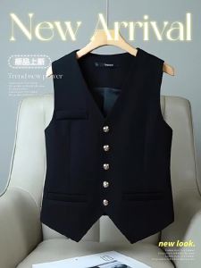 Áo vest nữ cao cấp Xgoth áo khoác mùa hè mới cổ V cài khuy đơn áo khoác ngắn nhiều lớp trang phục nữ