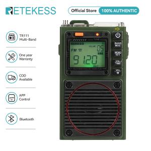 Retekess Tr111 Xách Tay Sóng Ngắn Đài Phát Thanh Xách Tay AM FM VHF Sw WB Đầy Đủ Ban Nhạc đài phát thanh bỏ túi Hỗ Trợ ứng dụng Bluetooth Điều Khiển Máy Nghe Nhạc Mp3 Với báo động SOS Cho ngoài trời cho nhà ở