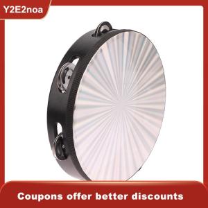 【Y2E2noa】 6 8 10 Inch Wooden Radiant Tambourine Handbell Hand Drum With Double Row Jingle Musical Educational Instrument