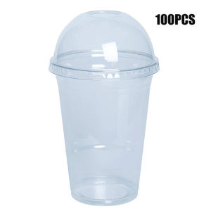 100PCS/Set 500ML Plastic Cups with Dome Lids for Iced Cold Drink Coffee Tea Smoothies Sodas Water Party Disposable Cup Tableware2026