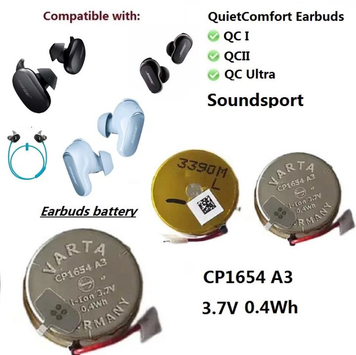 Original battery For Bose Soundsport/QuietComfort Earbuds QC1 QC2 QC Ultra  In-ear Earphones replacement earbuds Varta CP1654 A3 Lazada PH