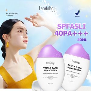 Facetology 3-In-1 Sunscreen UV Protection Soothing 40ml SPF PA+++ Calming Primer Sun Cream for Sensitive Red Acne Prone Skin No White Cast