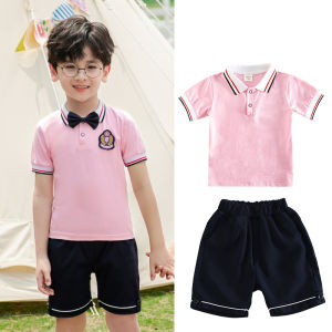 Rolanko Summer Clothes Primary School Students British College Style School Uniform 2Pcs Boys Top Shorts Girls Dress Set Kindergarten Graduation Photo Chorus Class Performance Uniform