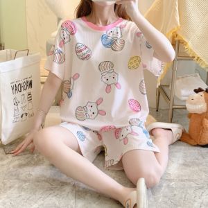 Summer Womens Sleepwear Set Short Sleeved Shorts Home Wear Korean Style Sleepwear Womens Comfortable Sleepwear