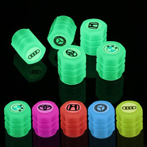 4Pcs Luminous Car Tire Valve Caps Wheel Tyre Rim Stem Covers Dustproof Waterproof Tires Decoration Car Logo Accessories