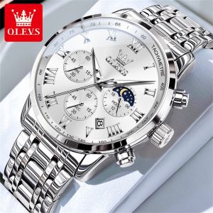 OLEVS Watch For Men Sale Original With Box Waterproof 2024 New Style Stainless Steel Strap Quartz Chronograph Luminous Calendar Wristwatch
