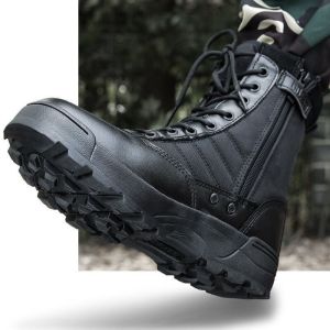 【COD】 Free Socks Mens Tactical Boots Side ZipperWaterproof Hiking Boots High-top Combat Boots Wear-resistant Breathable