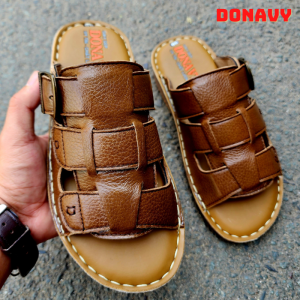 Dép quai ngang nam da bò thật 100% VYFASHION cao cấp kiểu khóa đan dây thời trang V.3KD