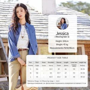 MISHOW Fashion Retro Blue Checkered Shirt Womens Autumn New Loose Casual Lapel Cotton Shirts Long Sleeves Tops Women MXE11C03982026