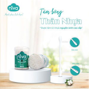 Hũ Tăm Bông Niva Hũ Xoay 100 Que Thân Nhựa AH1 Đa Năng Chuyên Dùng Ngoáy Tai Vệ Sinh Trang Điểm