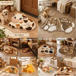 KET1P Animal Shaped Rug Animal Floor Mat 2D Flat Printing Faux Cashmere Bedroom Floor Mat Irregular Shape Printed Area Rug Bedroom Decor