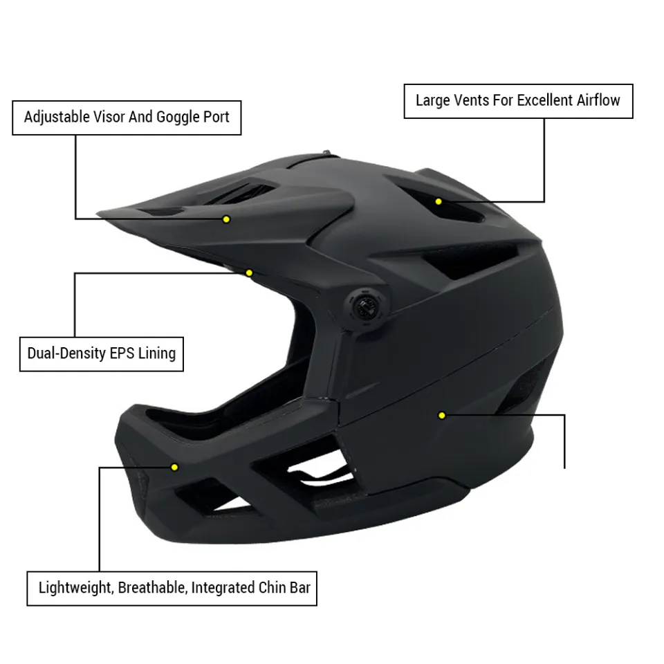 Full Face Mountain Bike Helmet for Men Women Road Bike Helmet Lightweight  Adjustable Visor and Goggle Port 55-59CM Impact-Resistant Bicycle Helmet