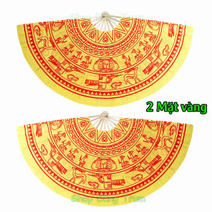 Quạt đại trống đồng họa tiết in màu sắc đỏ vàng quạt múa trống đồng cỡ lớn kích thước 1m6 2m