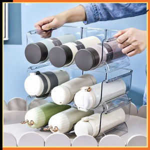 【READY STOCK】Multi-Layers Transparent Stackable Bottle Holder Storage Rack Water Cup Storage Tumbler Organizer