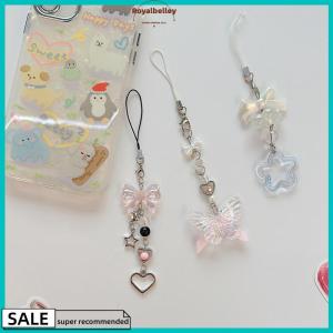 【ROYALBELLEY】 1PC dễ thương bướm Bead handmade ngọt ngào cô gái Keychain cho ip 11 máy ảnh Kawaii Y2K tình yêu năm sao điện thoại quyến rũ Mặt dây chuyền