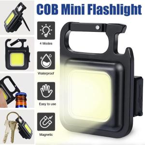 Mini Senter COB Rechargeable Keychain Led Senter Saku Portabel Sorotan Dasar Magnet untuk Berkemah