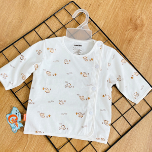 1 Bộ Quần Áo sơ sinh cotton cao cấp CUNCON | Mẫu Áo Tay Ngắn Quần Dài Họa Tiết Cài Lệch | Size 123 cho bé sơ sinh - 9kg