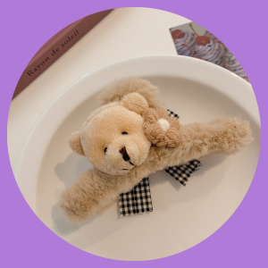 Kẹp tóc càng cua nhựa bọc lông thỏ phối gấu bông phụ kiện làm đẹp cho tóc