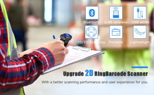 Eyoyo 3-In-1 Wearable Ring Barcode Scanner Bluetooth & 2.4G Wireless & USB 2D 1D QR Barcode Reader Upgraded PDF417 Data Matrix Screen Scanning for iPhone IPad Android Windows Mac