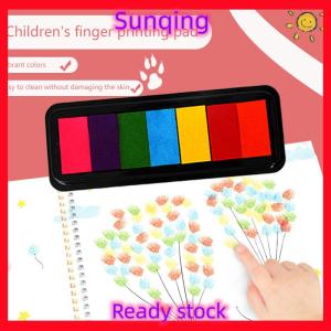 SQ Stationery [Flash Sale] 7 màu sắc có thể giặt ngón tay sơn thiết lập trẻ em sáng tạo cọ ngón tay sơn mực Pad trẻ em sơn công cụ giáo dục Kit Vẽ inkpad đồ chơi
