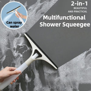 Multifunctional Shower Squeegee 2-in-1 Multi-Functional Window Cleaner with Spray Bottle - T-Shaped Rubber Blade Wiper & Scraper for Glass Mirrors Hangable Household Cleaning Tool