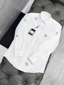 Áo sơ mi nam tay dài họa tiết và chữ thêu chắc chắn không bong tróc vải lụa mềm mịn