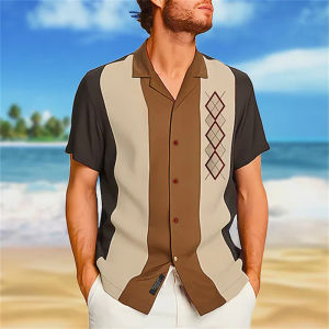 New mens Hawaiian shirt geometry Cuba collar black shirt 3D printing short sleeve casual fashion shirt mens beach T-shirt