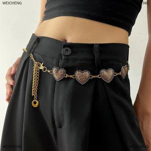 [COD] WEICHENG Vintage Chain Belt Female Heart Metal Ladies Waist Punk Goth Belts For Women Thin Waistband Pant Accessory