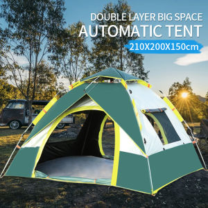 210x200x150cm Automatic tent outdoor camping tent waterproof 3-4 people thick hiking tent large family tent 2 doors 2 windows sun protection