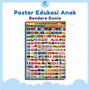Poster Pendidikan Edukasi Anak Belajar Bendera Dunia dan Ibukota