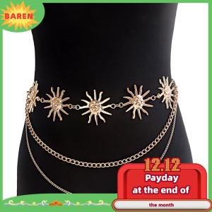 BAREN สายโซ่คาดเอวสไตล์พังก์กอธิคมูนมูนชุดเดรสโลหะหลายชั้นสำหรับผู้หญิงเครื่องประดับชุดเดรสสายรัดเอว