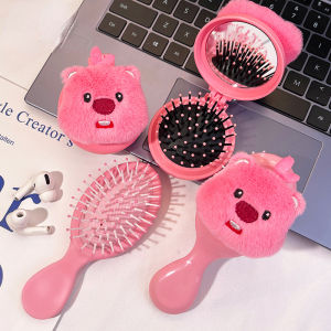 Cartoon Loopy Beaver Cute Folding Massage Comb with Makeup Mirror Travel Portable Plastic Airbag Small Comb Hair Brush Air Cushion Comb