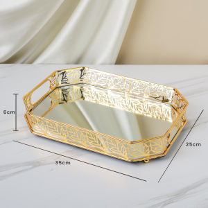 Nampan Dekorasi Home Decoration exclusive Gold / Nampan Gold Kaca / Nampan minuman AVELINE