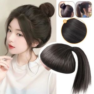 YOYO CHARMING Pomelo Skin Wig Head Hair Bag Ball Bun Maker Fluffy Hair Tie Synthetic Hair Bun Extensions Lazy Braider Tool DIY Ponytail Hair Pieces Women