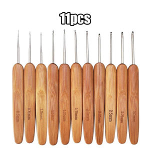 11Pcs/Set Bamboo Handle Crochet Knitting Handle Weave Yarn Sewing Tools