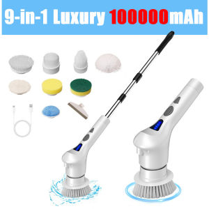 【Powerful cleaning】 Rechargeable Cleaning Brush 9in1 Extended Handle  2 mode adjustment 2000mAh Electric Spin Scrubber