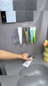 BF Punch‑Free Wall Mount Tube Holder Toothpaste Facial Cleanser Storage Rack Bathroom Accessories