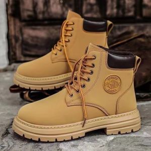 2024 Mens Martin Boots Leather for Men British Style Work Safety Boots High Cut Mens Shoes Hiking Short Boots 39-44