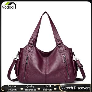 【Vodool】 Shoulder Bag for Women with Multi-Pockets Crossbody Bag PU Leather Trendy Tote Bag Retro Handbag for Work Travel