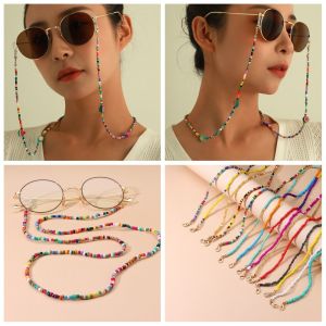 OMQAIO Phong Cách Bohemia Chuỗi hạt kính nhiều màu Dây chuyền kim loại Đầy màu sắc Dây đeo kính râm Thanh lịch Cổ treo Dây đeo mắt kính Phụ nữ